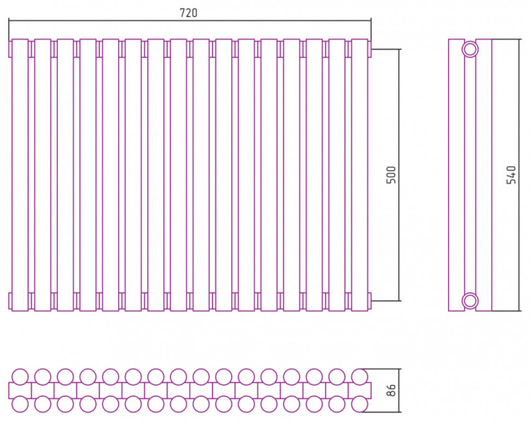 Отопительный радиатор Сунержа Эстет-11 500х720 16 секций Матовая шампань