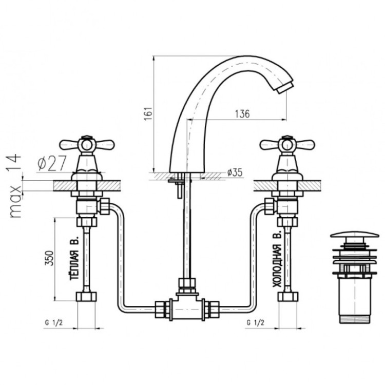 Смеситель для раковины Rav Slezak Morava retro MK533.5SM