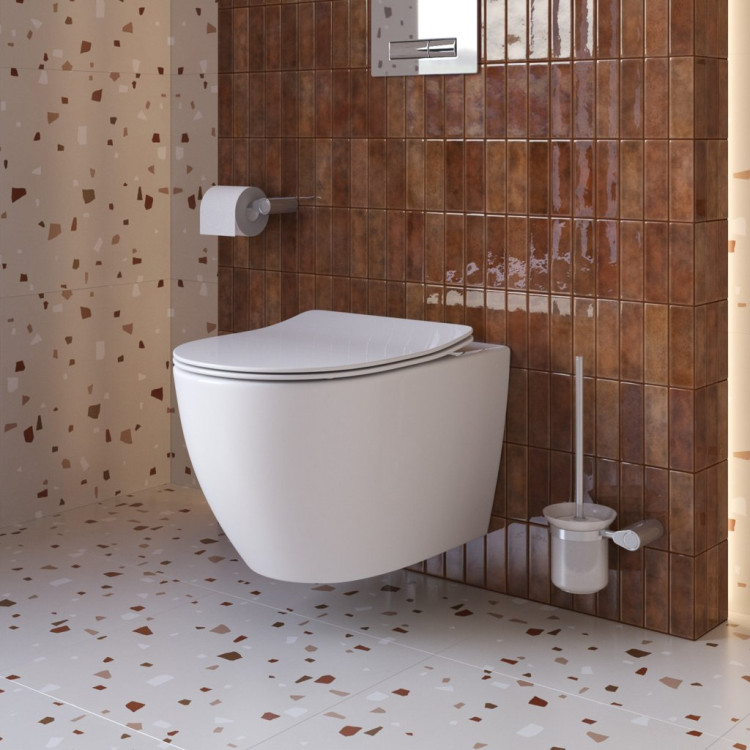 Унитаз подвесной безободковый со смывом Торнадо с сиденьем дюропласт soft close Cezares CZR-2426-TH-TOR/SC