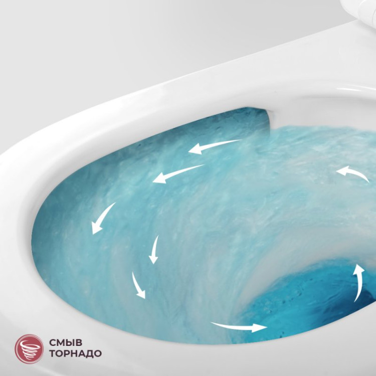 Унитаз подвесной безободковый со смывом Торнадо с сиденьем дюропласт soft close Cezares CZR-2426-TH-TOR/SC