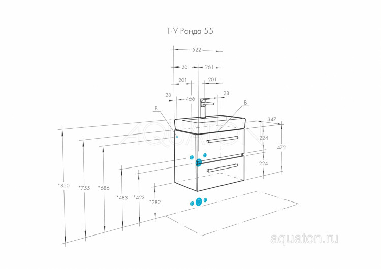 Тумба под раковину Aquaton Ронда PRO 55 мини дуб сом 1A207601RSC20