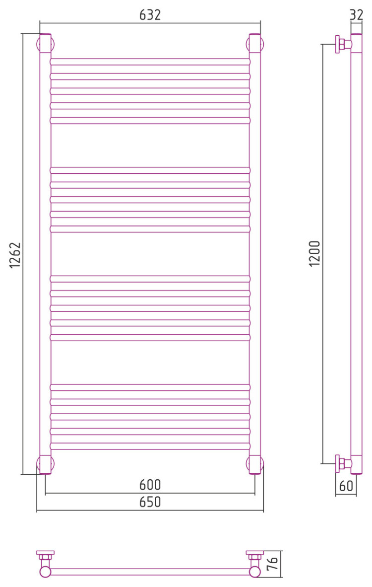 Полотенцесушитель водяной Сунержа Богема+ прямая 1200х600 RAL 2000 Жёлто-оранжевый