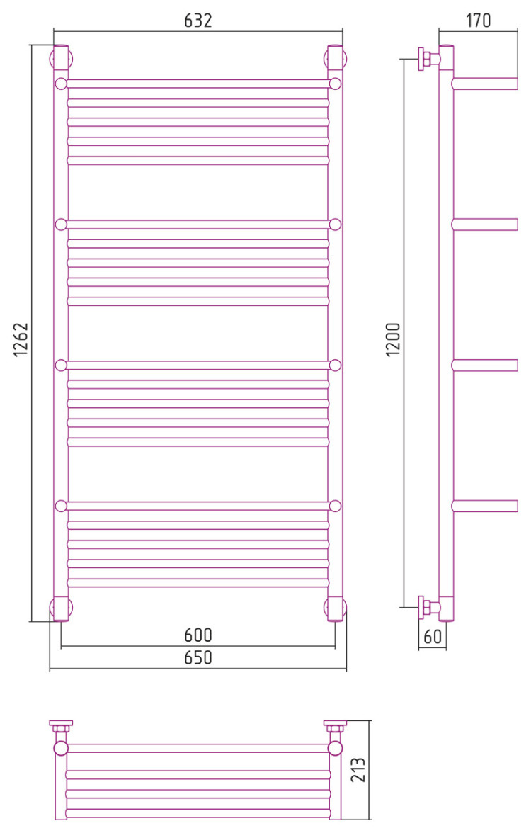 Полотенцесушитель водяной Сунержа Богема 4 полки+ 1200х600 Состаренная латунь