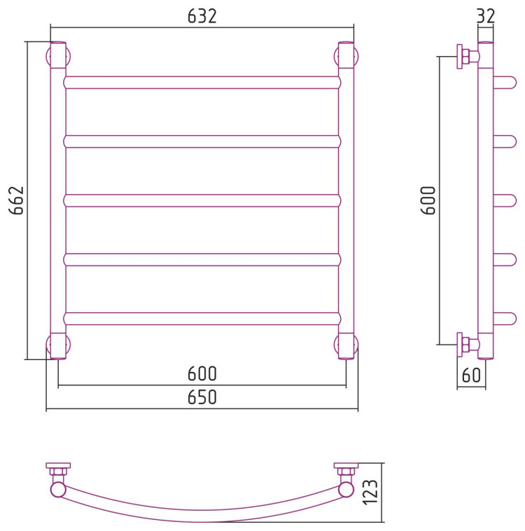 Полотенцесушитель водяной Сунержа Галант+ 600х600 Без покрытия