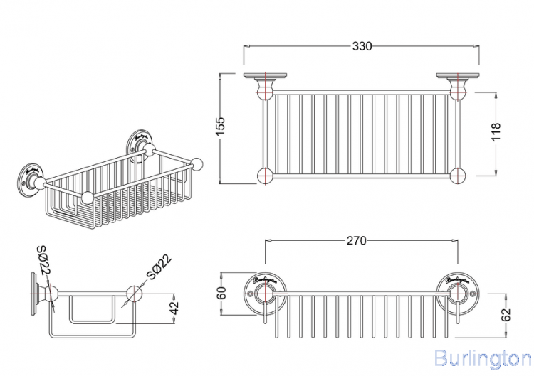 Прямоугольная полка- решетка, глубокая [A23 GOL]