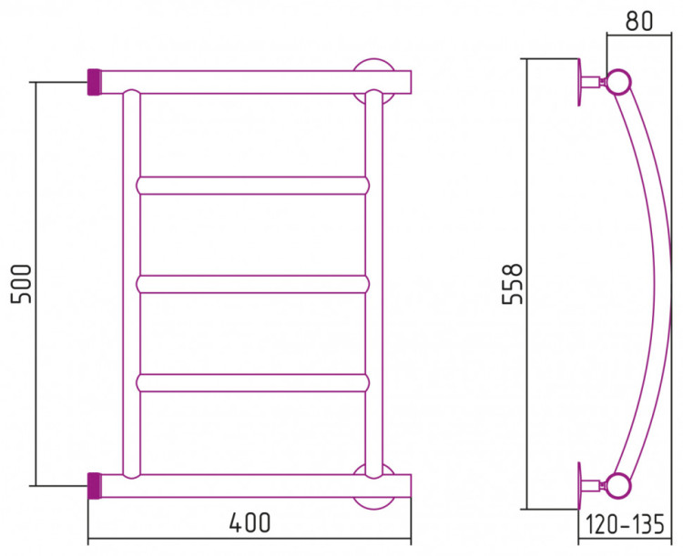 Полотенцесушитель водяной Стилье Минор 0602 500х400 (3) Г Без покрытия