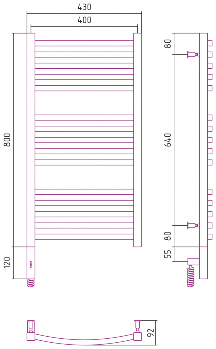 Полотенцесушитель электрический Сунержа Аркус 3.0 800х400 МЭМ левый Матовое золото