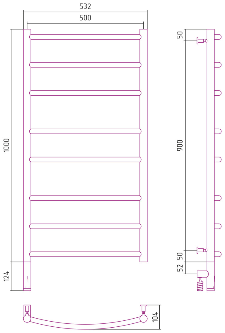 Полотенцесушитель электрический Сунержа Галант 3.0 1000х500 МЭМ левый Белый