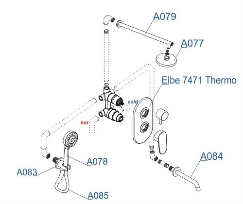 WasserKRAFT A177471 Встраиваемый комплект для ванны с верхней душевой насадкой, лейкой и изливом