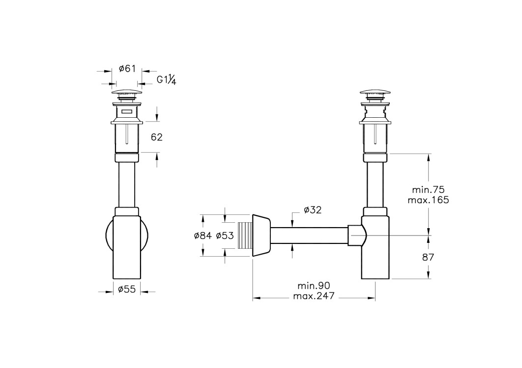 Набор донный клапан и сифон для раковины