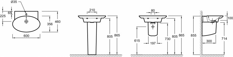 Подвесная раковина-столешница 60 х 46 см Jacob Delafon PRESQU'ILEE4438-00
