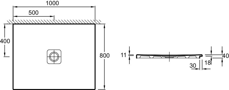 Ультратонкий квадратный душевой поддон 100 х 80 х 4 см Jacob Delafon REPLAY N143K-00
