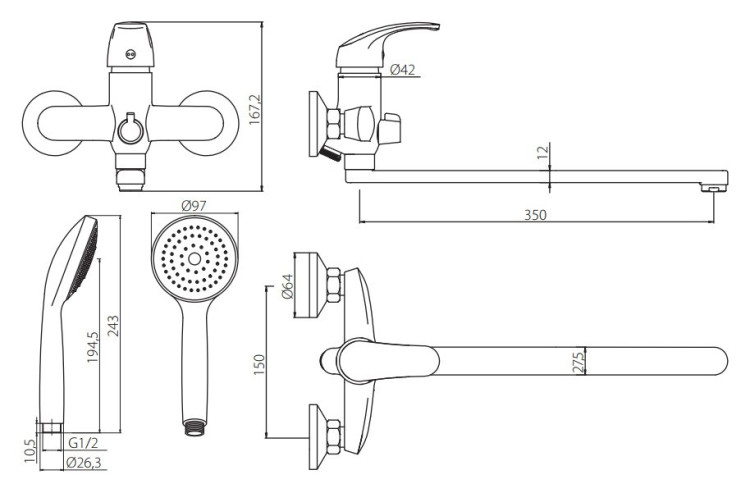 Смеситель ванно-душевой Damixa Palace One 419500000