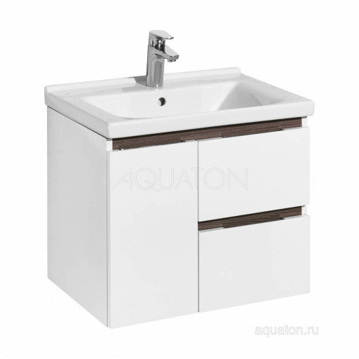 Тумба под раковину AQUATON Рене 60 белый, грецкий орех 1A258501NRC80