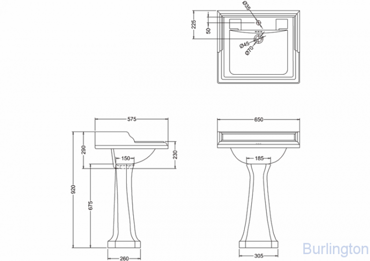 Классическая раковина на 1, 2 или 3 отверстия с пьедесталом, цвет чёрный