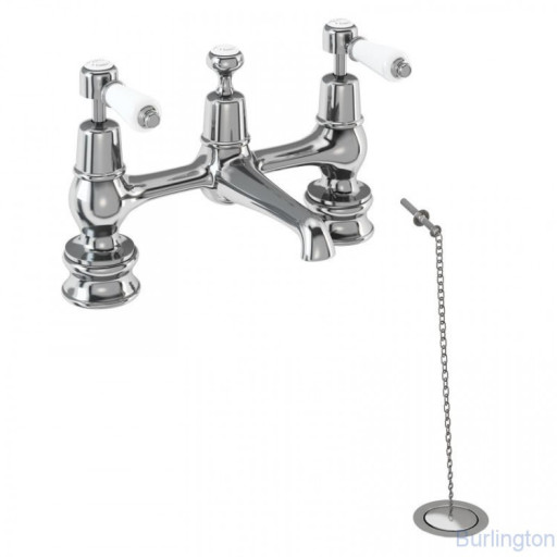 Смеситель для раковины на 2 отверстия Regent, с пробкой и цепочкой  [KER10]