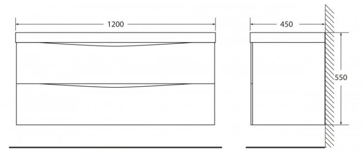 База под раковину подвесная с двумя выкатными ящиками, 1200x450x500 BelBagno MARINO-1200-2C-SO-CO-P