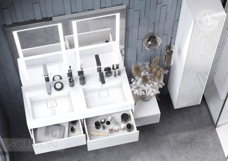 Тумба под раковину AQUATON Сакура 120 ольха наварра, белый глянец 1A219701SKW80