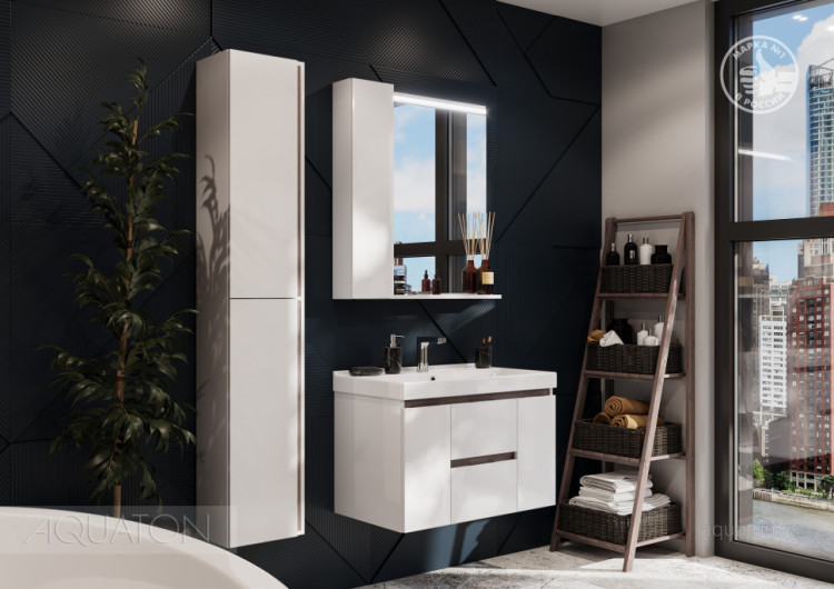 Зеркальный шкаф AQUATON Рене 80 белый, грецкий орех 1A222502NRC80