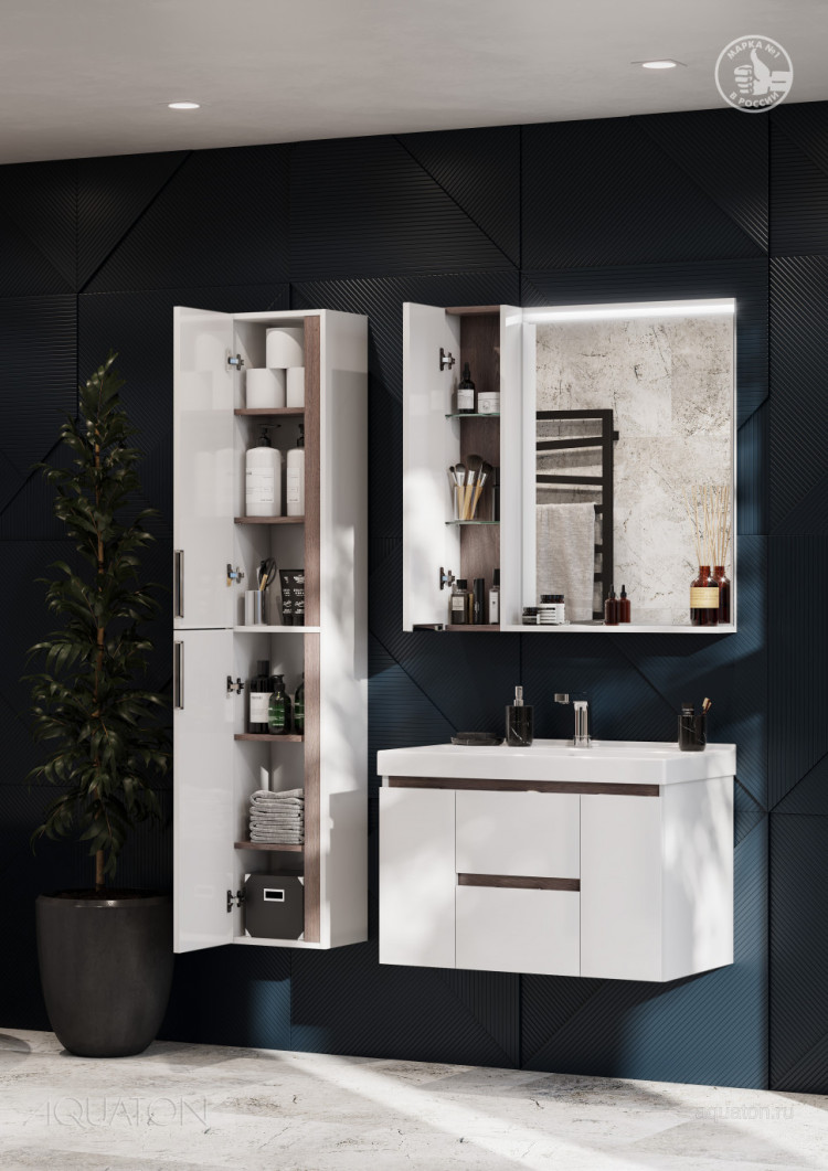 Зеркальный шкаф AQUATON Рене 80 белый, грецкий орех 1A222502NRC80