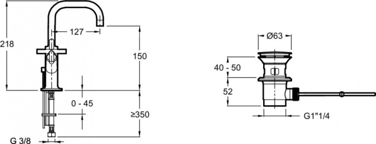 Двухвентильный смеситель для раковины с донным клапаном Jacob Delafon PURIST E14594-3-CP