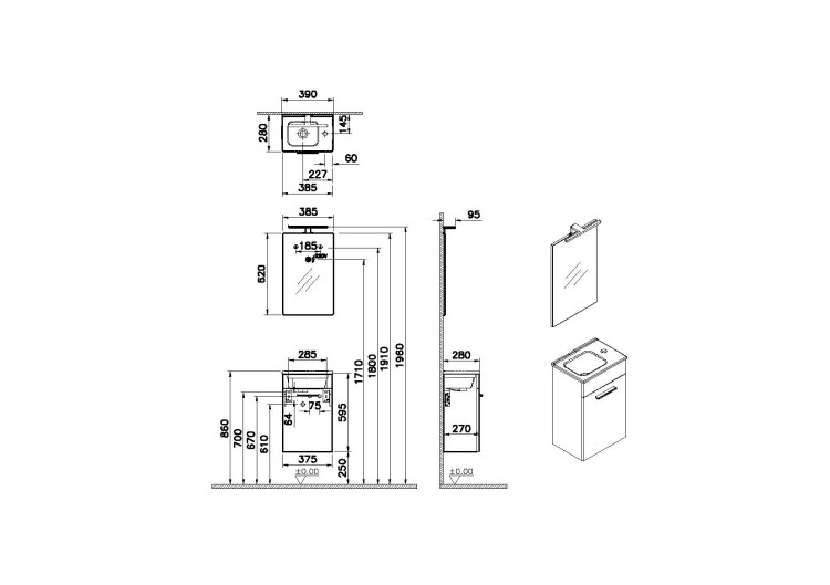 Набор мебели Mia 40 см с раковиной и дверцей, белый глянцевый