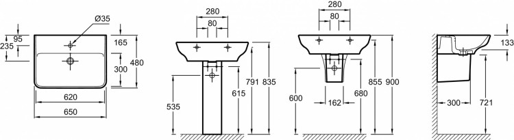 Подвесная раковина 65 см для установки на мебель Jacob Delafon STRUKTURAEGC111-Z-00