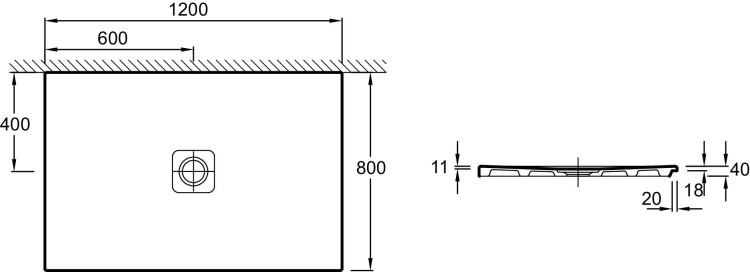Ультратонкий квадратный душевой поддон 120 х 80 х 4 см Jacob Delafon REPLAY N144K-00