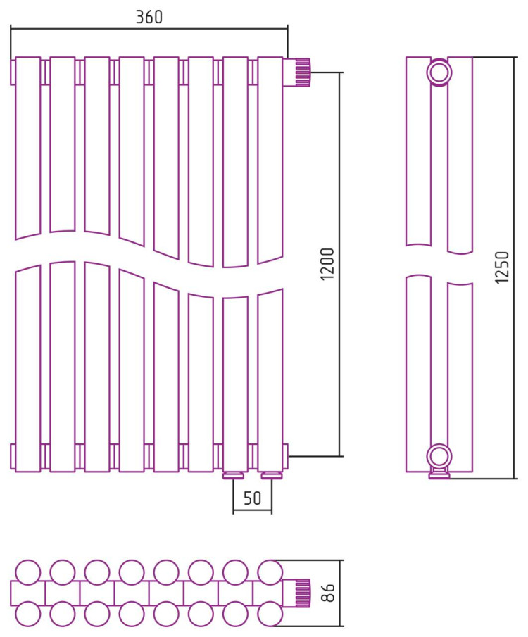 Отопительный радиатор Сунержа Эстет-11 EU50 1200х360 8 секций Золото