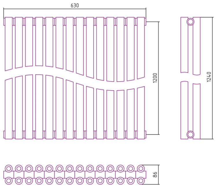 Отопительный радиатор Сунержа Эстет-00 1200х630 14 секций Сатин