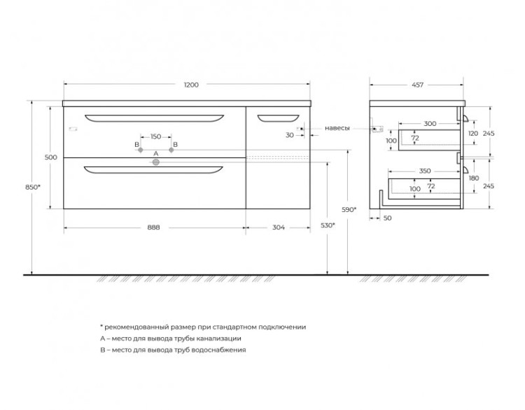 Мебельная ручка ECO (15 см) для дверцы базы ECO-CER-N-1000(1200)-2C-1A-SO-L(R) 1 штука Cezares RS156GR.3/96