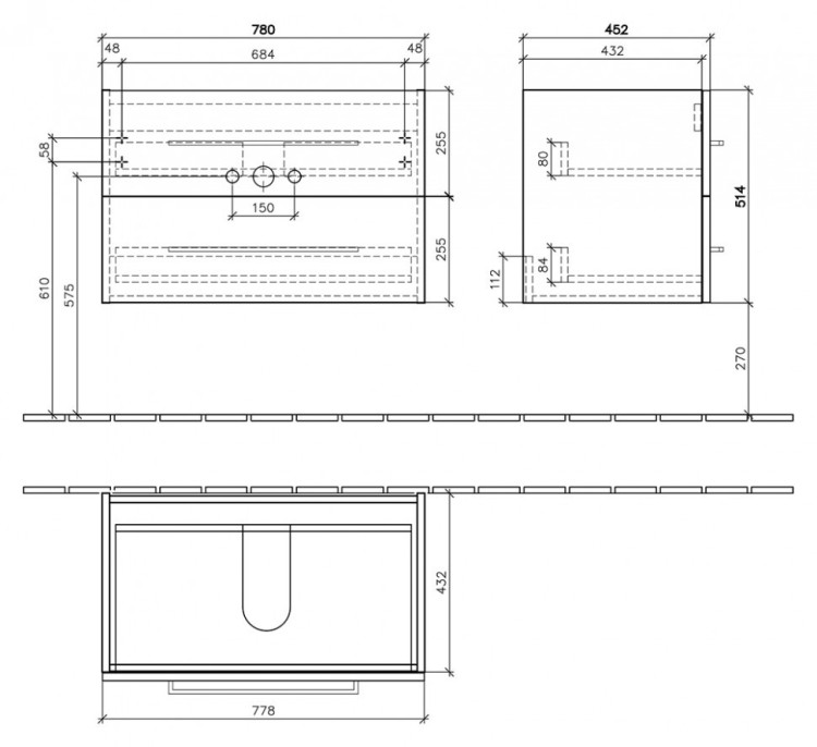 Тумба под раковину Villeroy&Boch Avento 80 подвесная