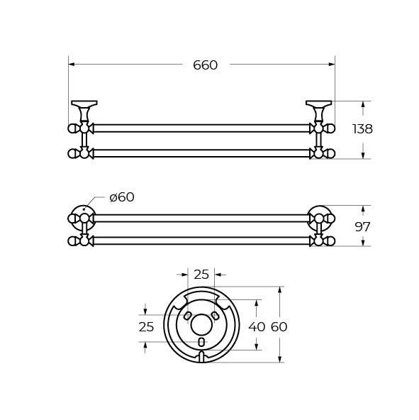 Полотенцедержатель двойной подвесной 65 см ART&MAX AM-E-2648SJ-Br