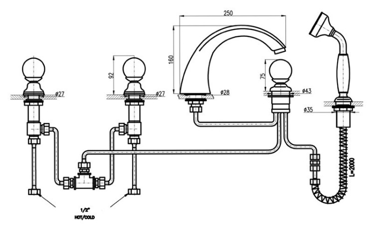 Смеситель на борт ванны Rav Slezak Brilliance169.5P