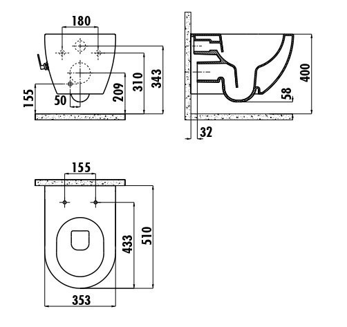 CREAVIT FREE Унитаз безободковый с биде смеситель хол/гор