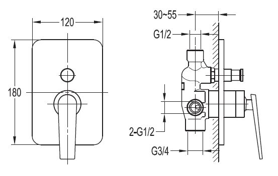 Встраиваемый двухпозиционный смеситель для душа Cezares BADEN-F-VDIM-01