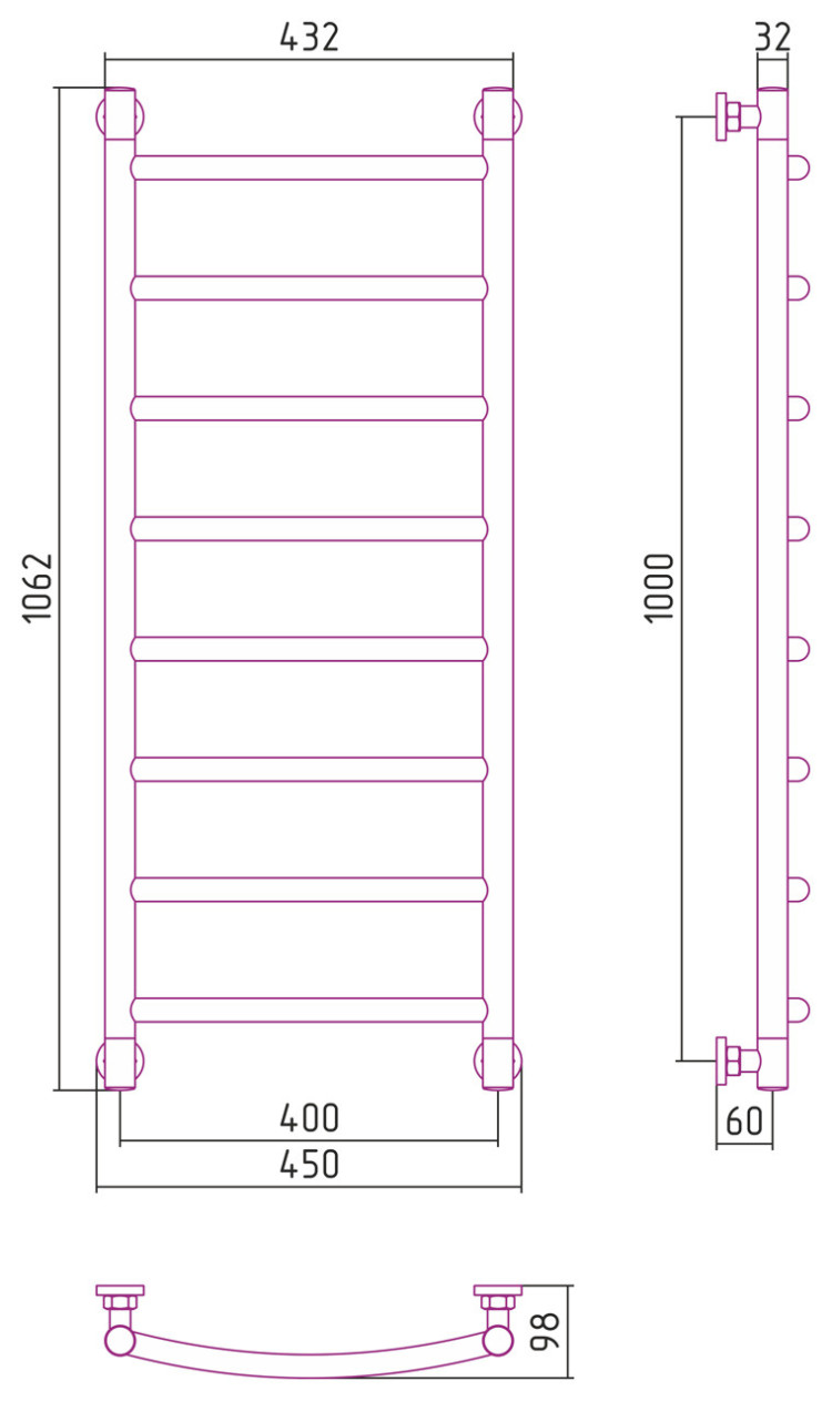 Полотенцесушитель водяной Сунержа Галант+ 1000х400 Без покрытия