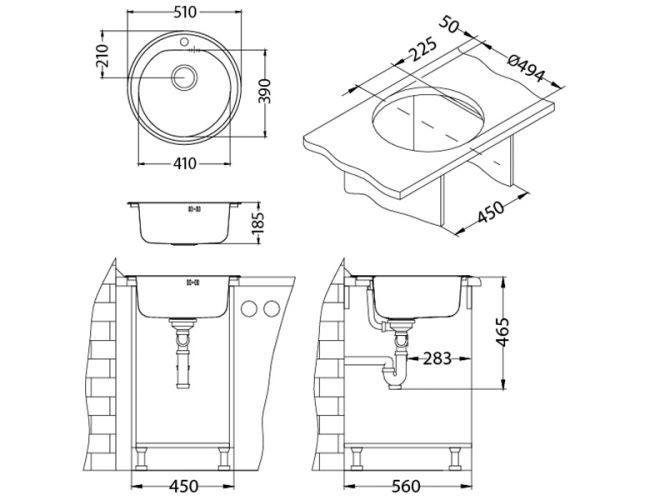 Мойка FORM 30 SAT-90 FI 510X185 в комплекте с сифоном 1130550,