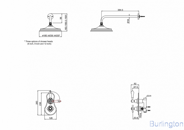 Душевая стойка c встроенным термостатом VF1S c душевой насадкой 6''