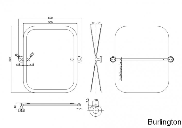 Прямоугольное зеркало 590x66x620 mm, ХРОМ