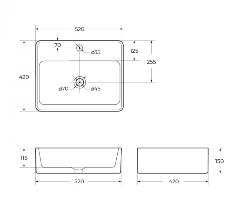 Раковина керамическая накладная прямоугольная BelBagno BB1367