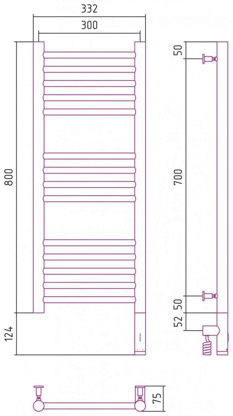 Полотенцесушитель электрический Сунержа Богема 3.0 прямая 800х300 МЭМ правый Состаренная латунь