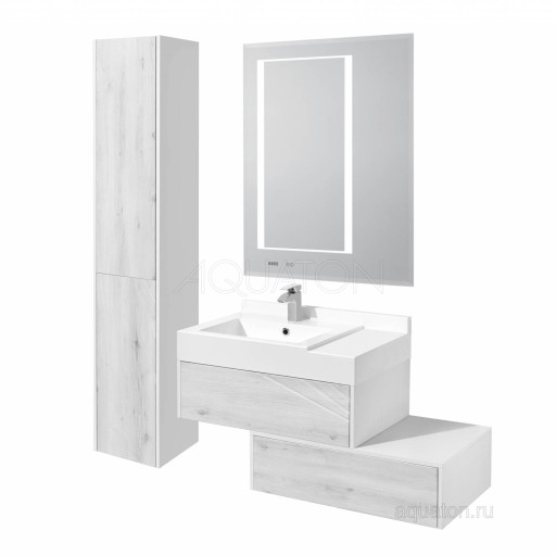 Тумба под раковину AQUATON Сакура 80 ольха наварра, белый глянец 1A236401SKW80