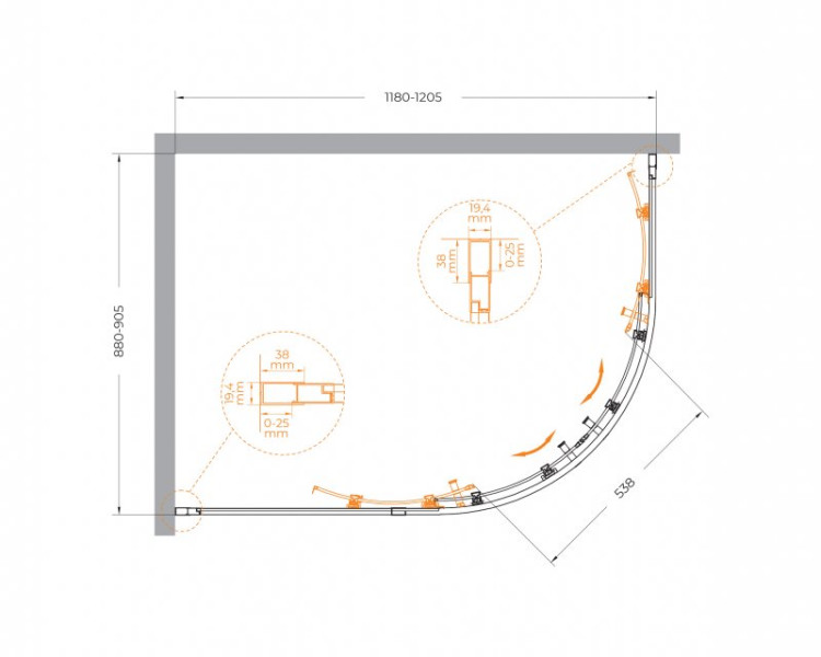 Душевой уголок MOLVENO-RH-2 Cezares MOLVENO-RH-2-120/90-C-BORO-IV