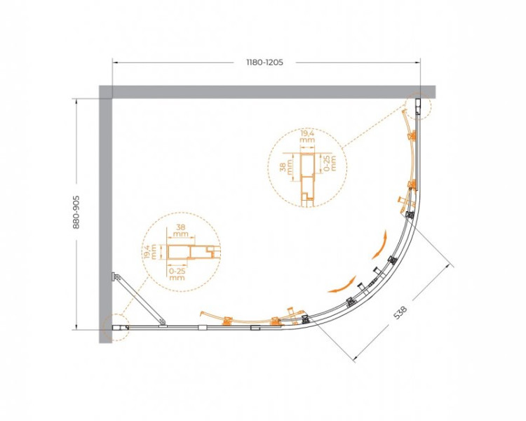 Душевой уголок MOLVENO-RH-2 Cezares MOLVENO-RH-2-120/90-C-BORO-IV