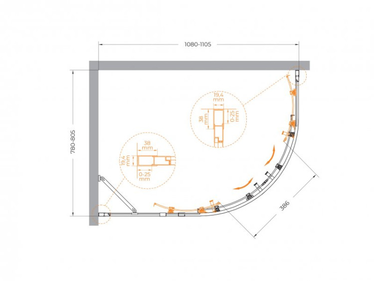 Душевой уголок MOLVENO-RH-2 Cezares MOLVENO-RH-2-120/90-C-BORO-IV