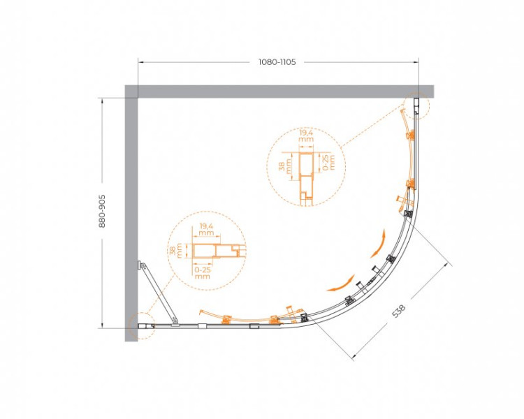 Душевой уголок MOLVENO-RH-2 Cezares MOLVENO-RH-2-120/90-C-BORO-IV
