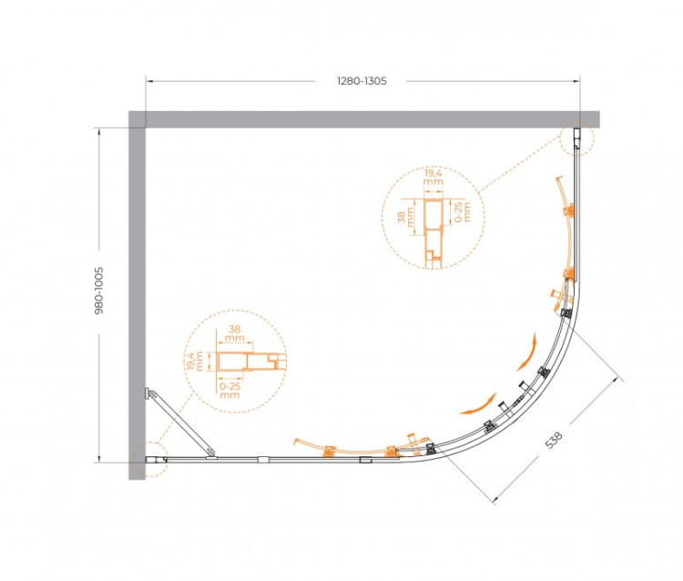 Душевой уголок MOLVENO-RH-2 Cezares MOLVENO-RH-2-120/90-C-BORO-IV