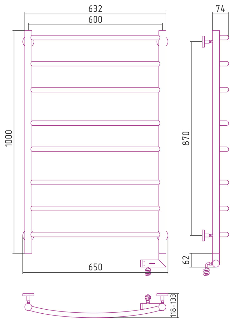 Полотенцесушитель электрический Сунержа Галант 2.0 1000х600 МЭМ правый Золото
