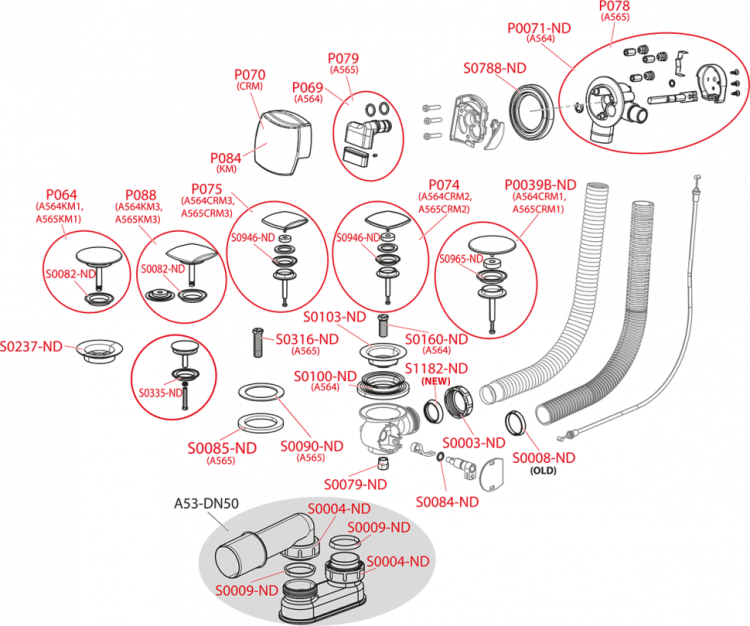 Сифон для ванны автомат с напуском воды через перелив, металл Alcadrain A564KM3